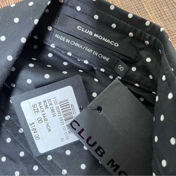 Club‎ Monaco Polka Dot Black Cotton Button Down Shirt Dress 00 - Picture 3 of 5